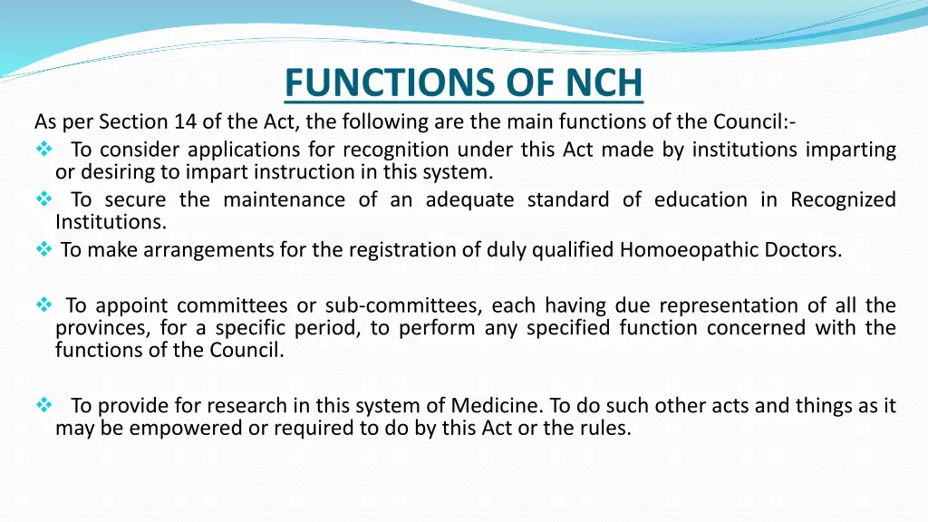 functions of nch