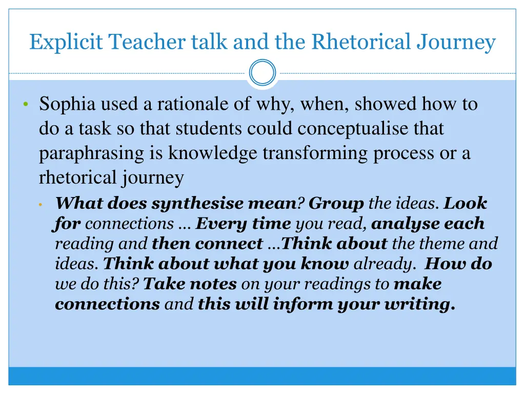 explicit teacher talk and the rhetorical journey