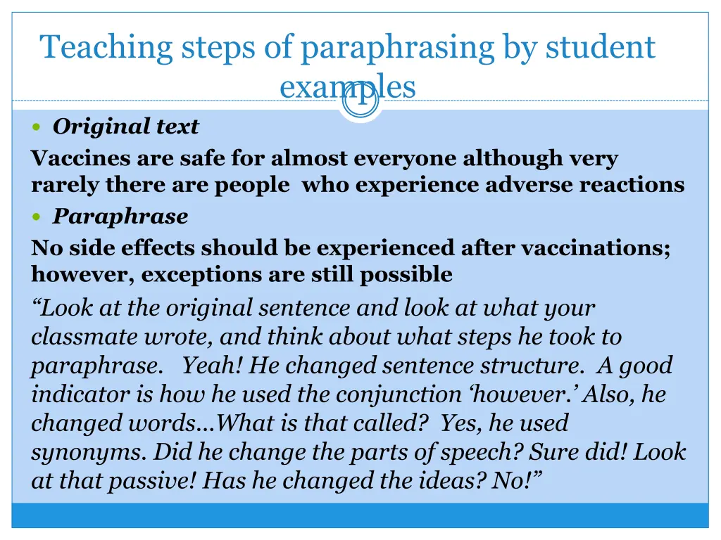 teaching steps of paraphrasing by student