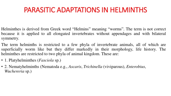 parasitic adaptations in helminths parasitic
