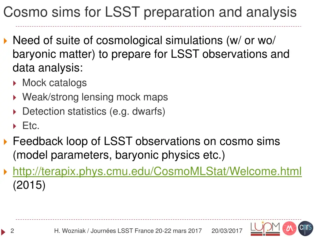 cosmo sims for lsst preparation and analysis