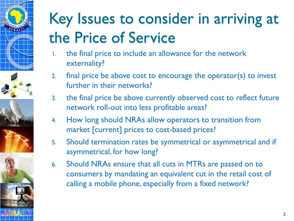 key issues to consider in arriving at the price