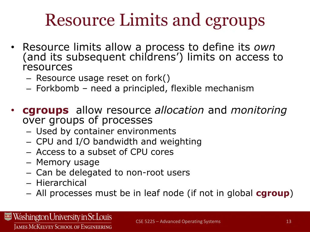 resource limits and cgroups
