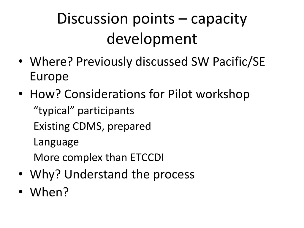 discussion points capacity development where
