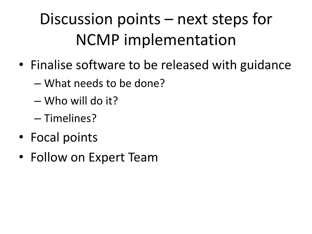 discussion points next steps for ncmp