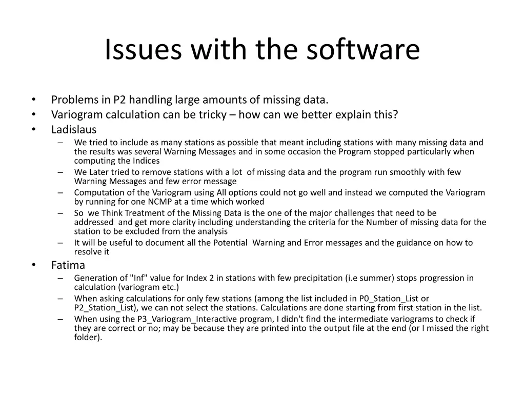 issues with the software