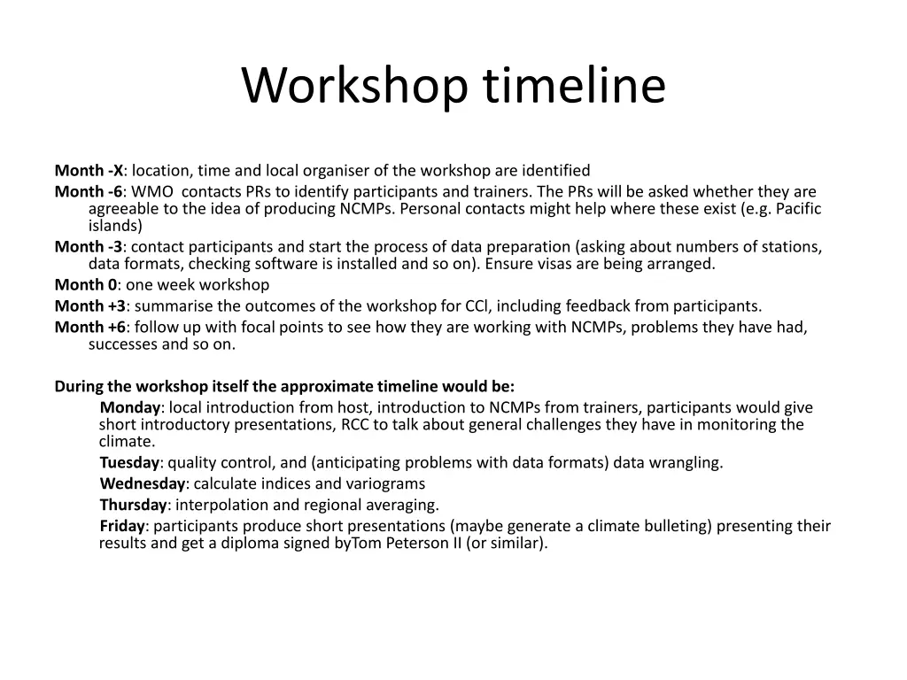 workshop timeline