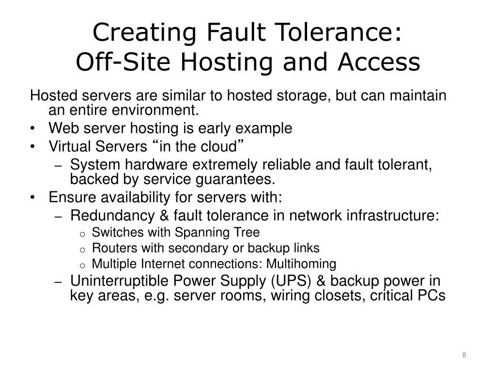 creating fault tolerance off site hosting