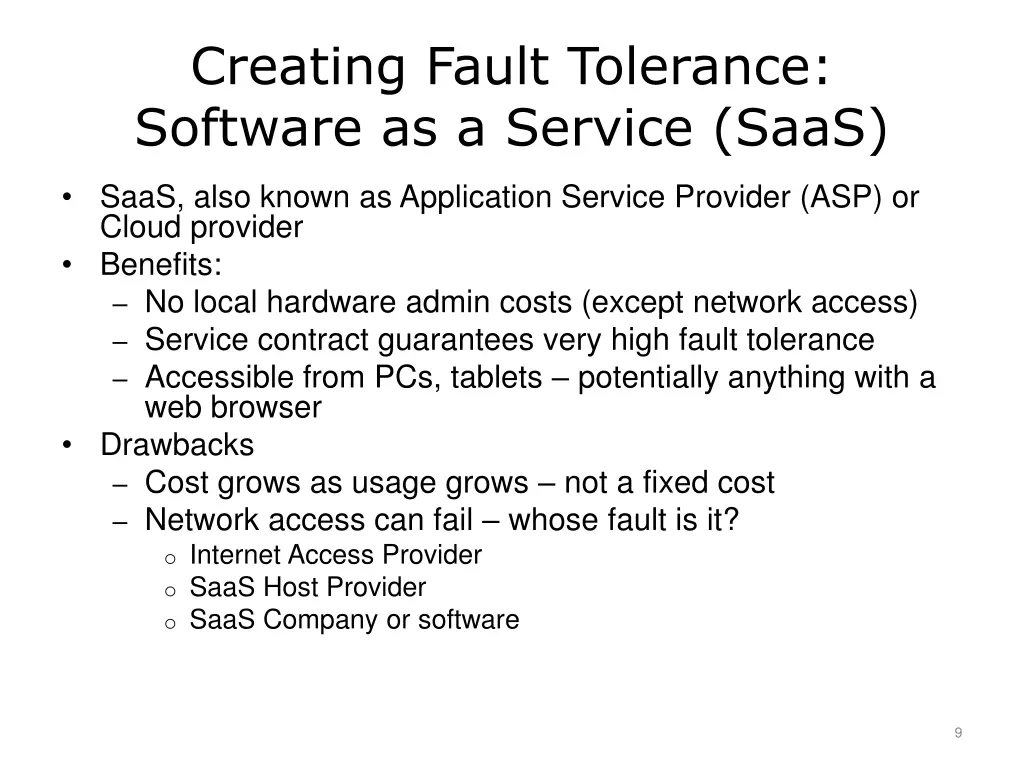 creating fault tolerance software as a service
