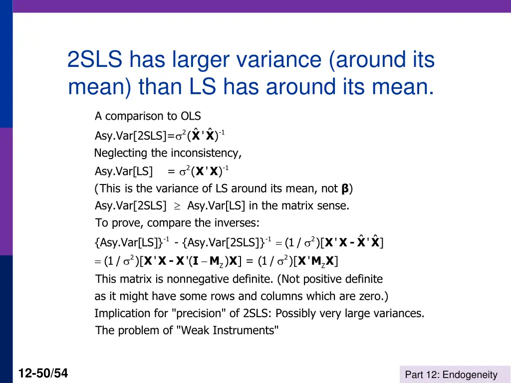 2sls has larger variance around its mean than