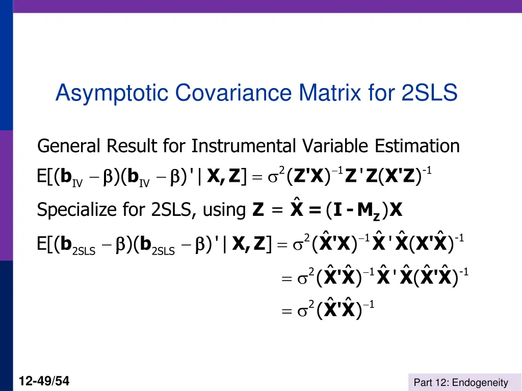 asymptotic covariance matrix for 2sls