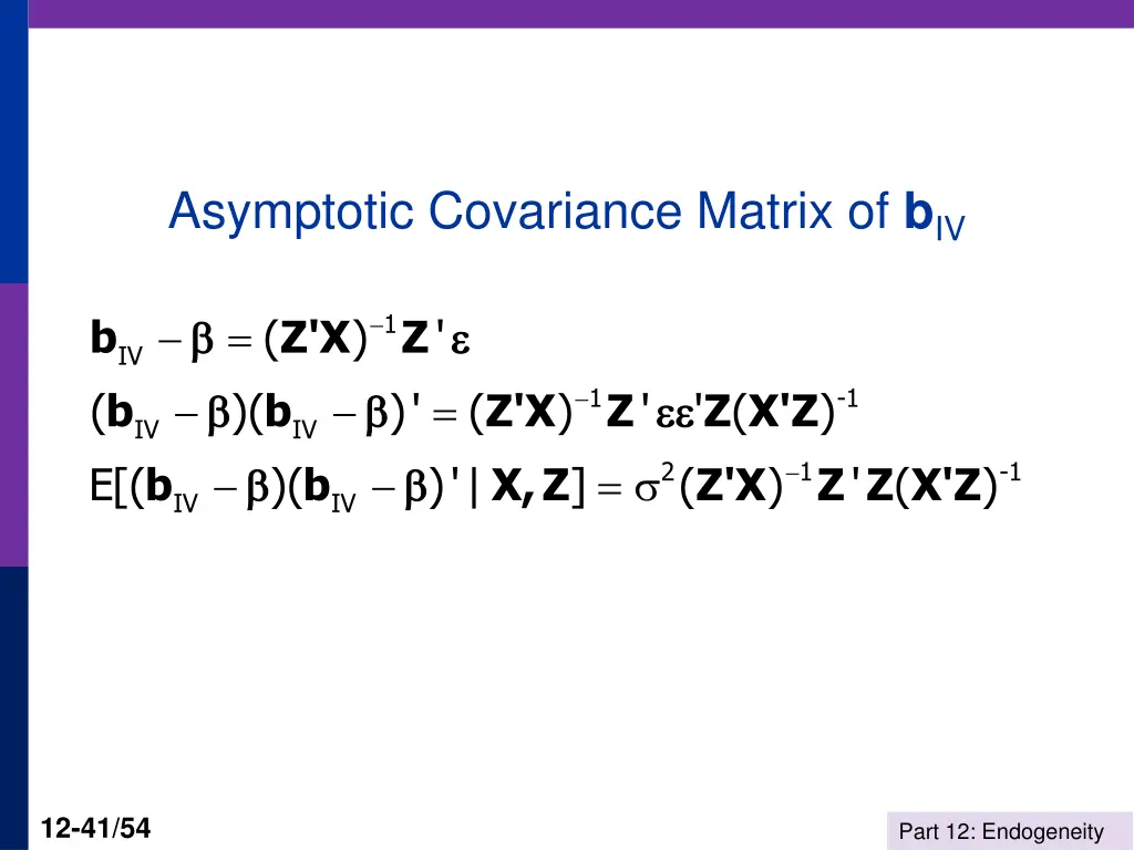 asymptotic covariance matrix of b iv