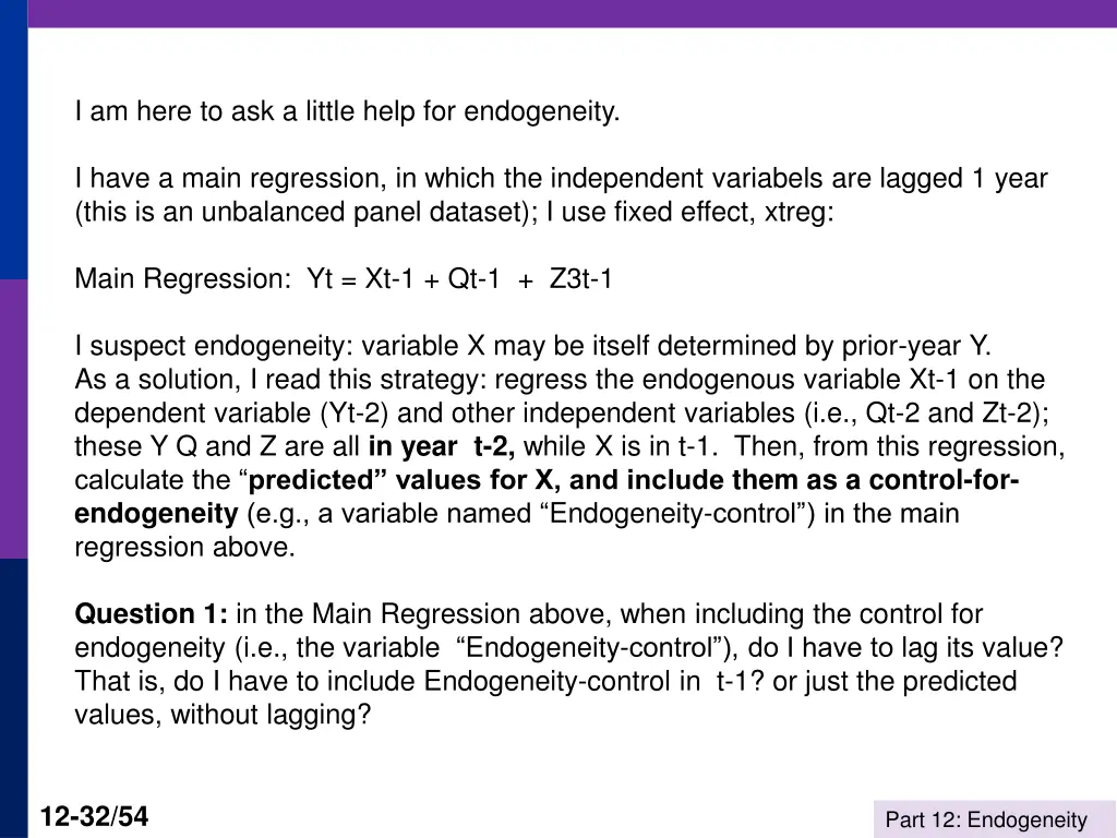 i am here to ask a little help for endogeneity