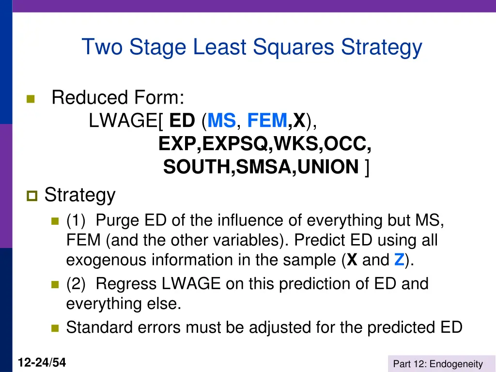 two stage least squares strategy