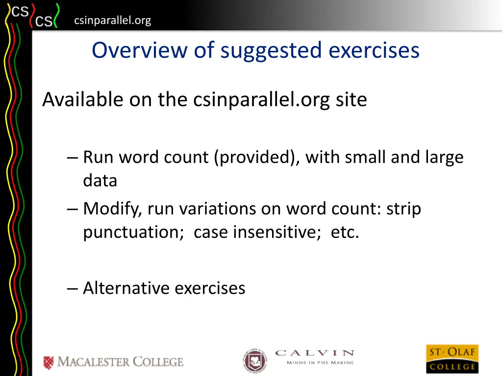 csinparallel org overview of suggested exercises