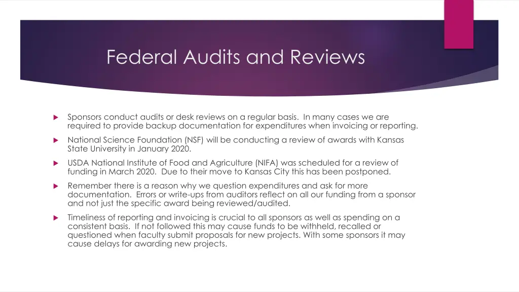 federal audits and reviews