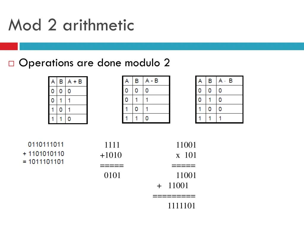 mod 2 arithmetic