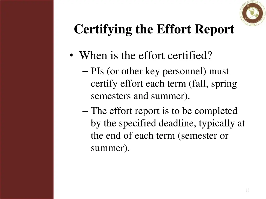 certifying the effort report 2