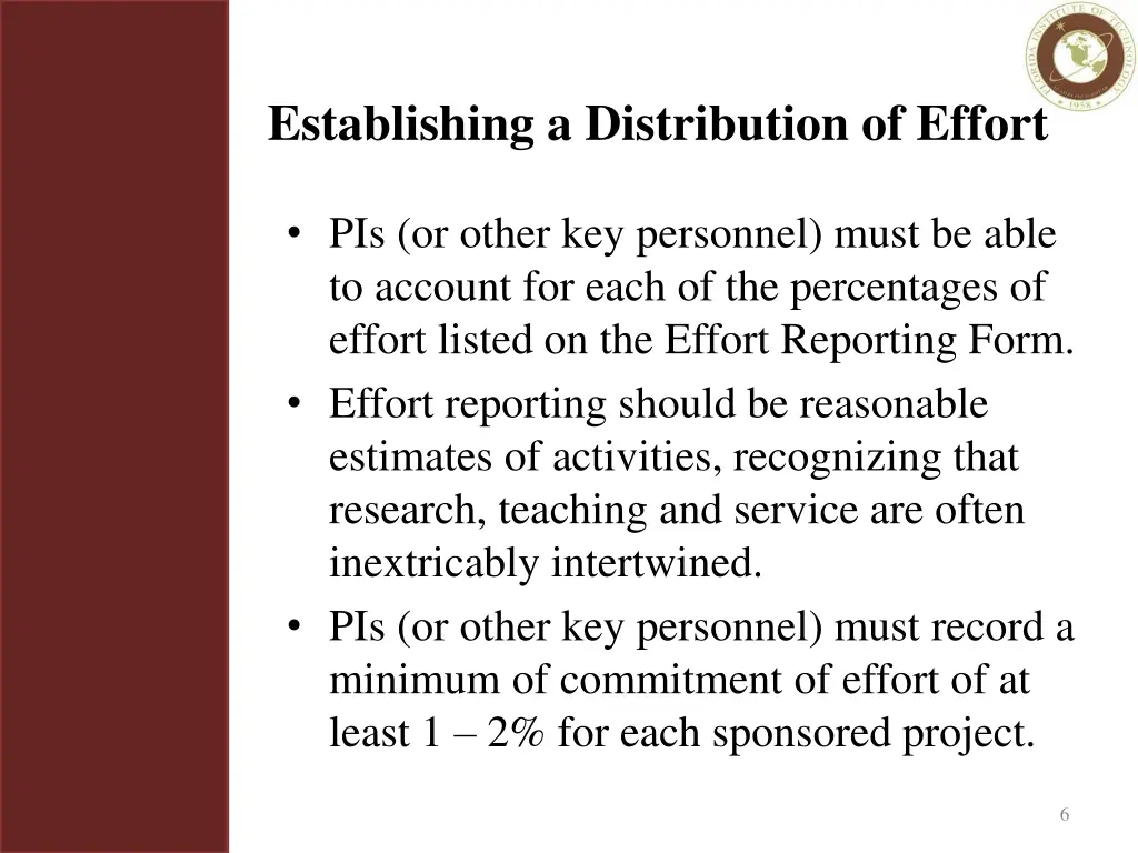 establishing a distribution of effort
