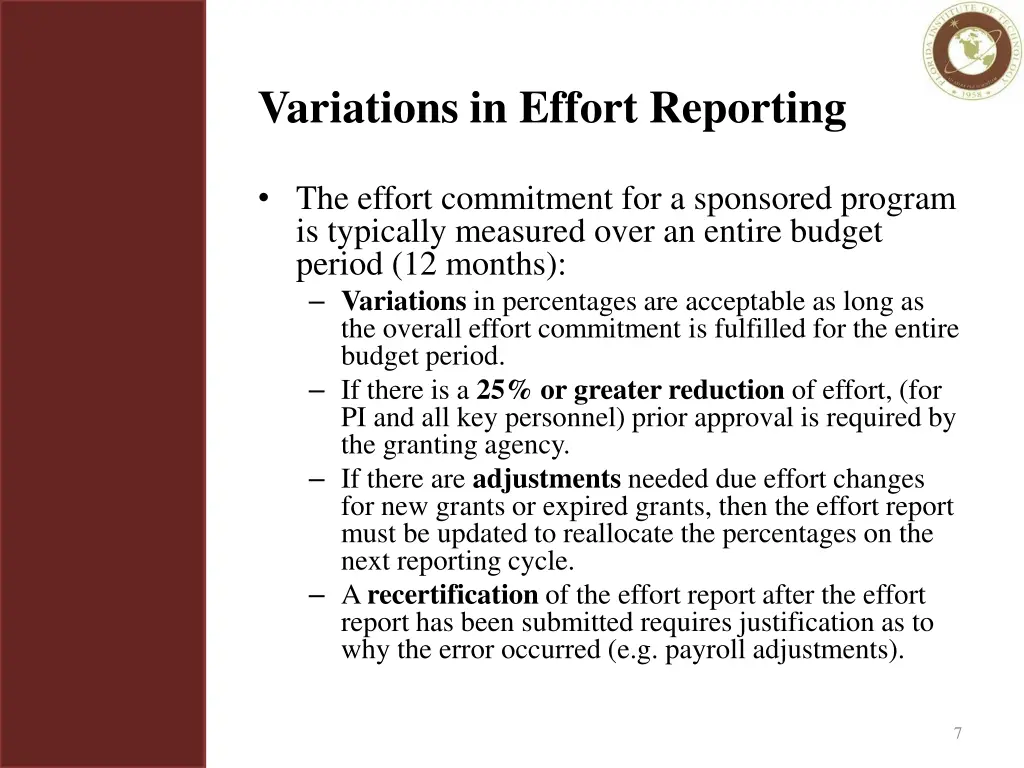variations in effort reporting