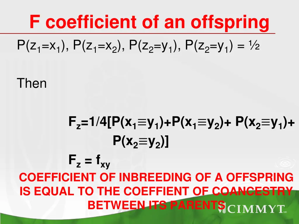 f coefficient of an offspring 1
