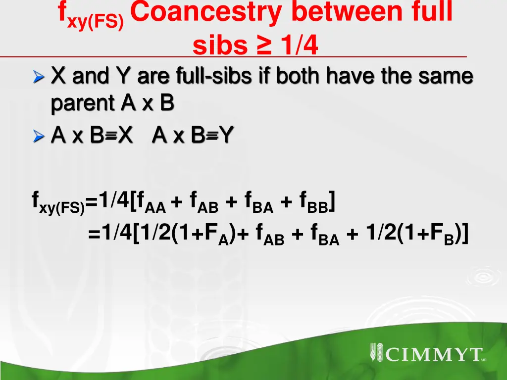 f xy fs coancestry between full sibs