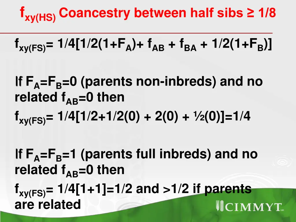 f xy hs coancestry between half sibs 1 8 1