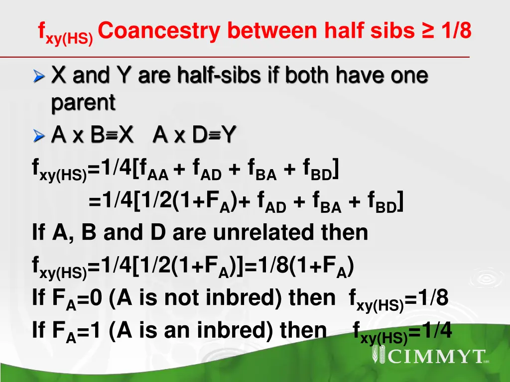 f xy hs coancestry between half sibs 1 8