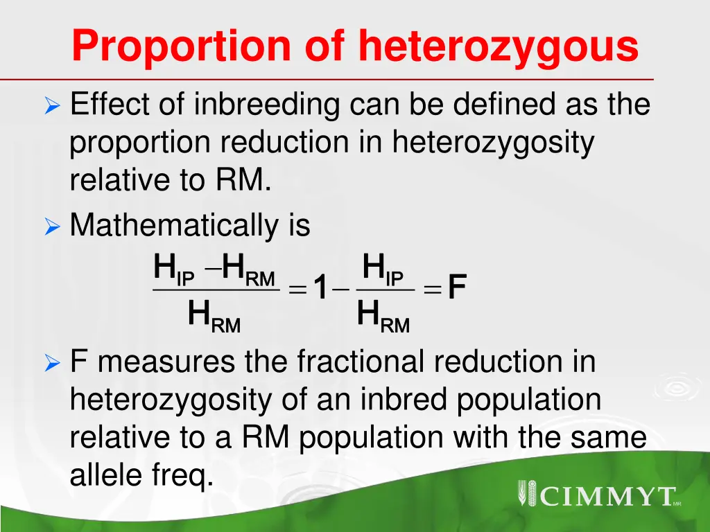 proportion of heterozygous 1