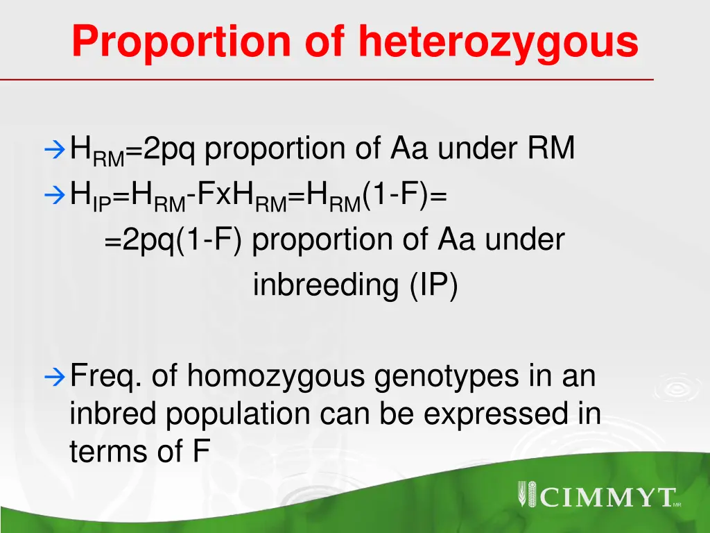 proportion of heterozygous 2
