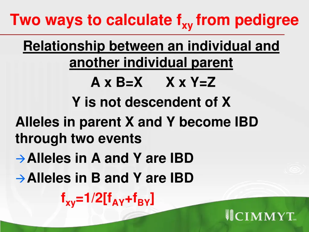 two ways to calculate f xy from pedigree 1