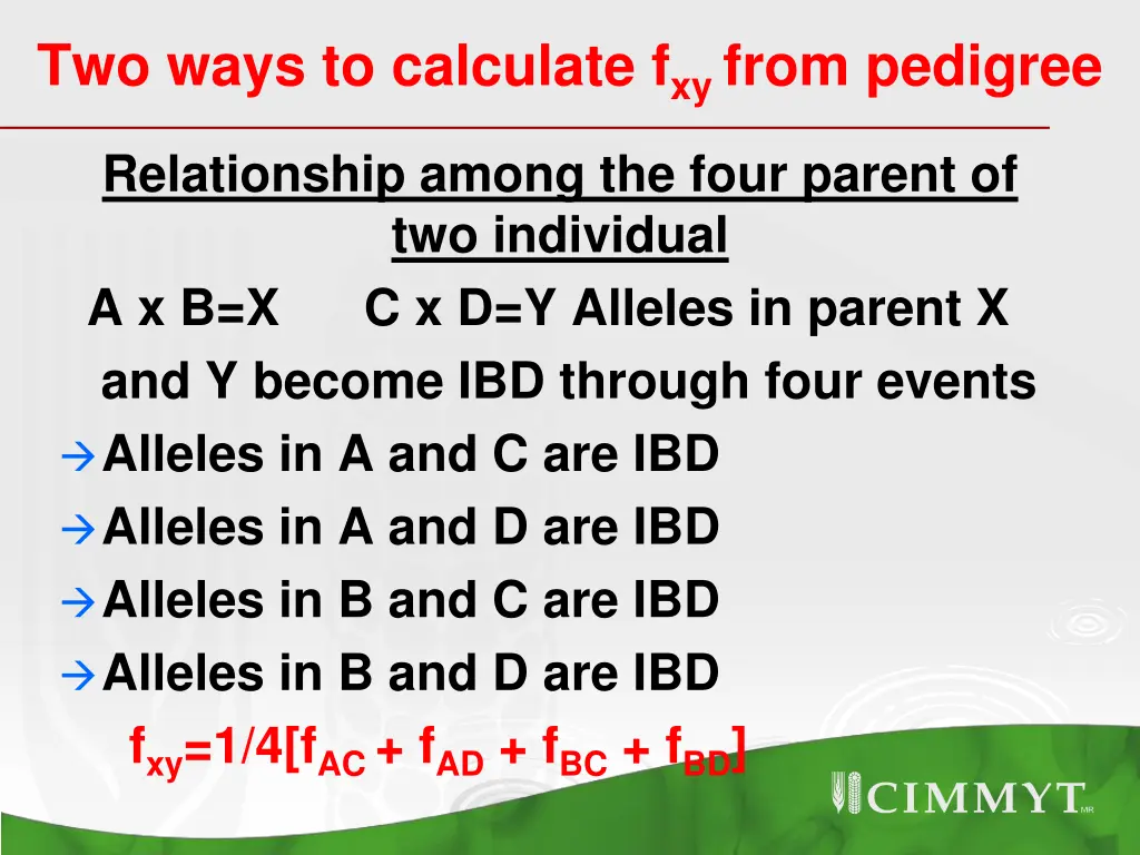 two ways to calculate f xy from pedigree
