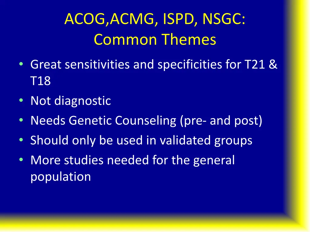 acog acmg ispd nsgc common themes
