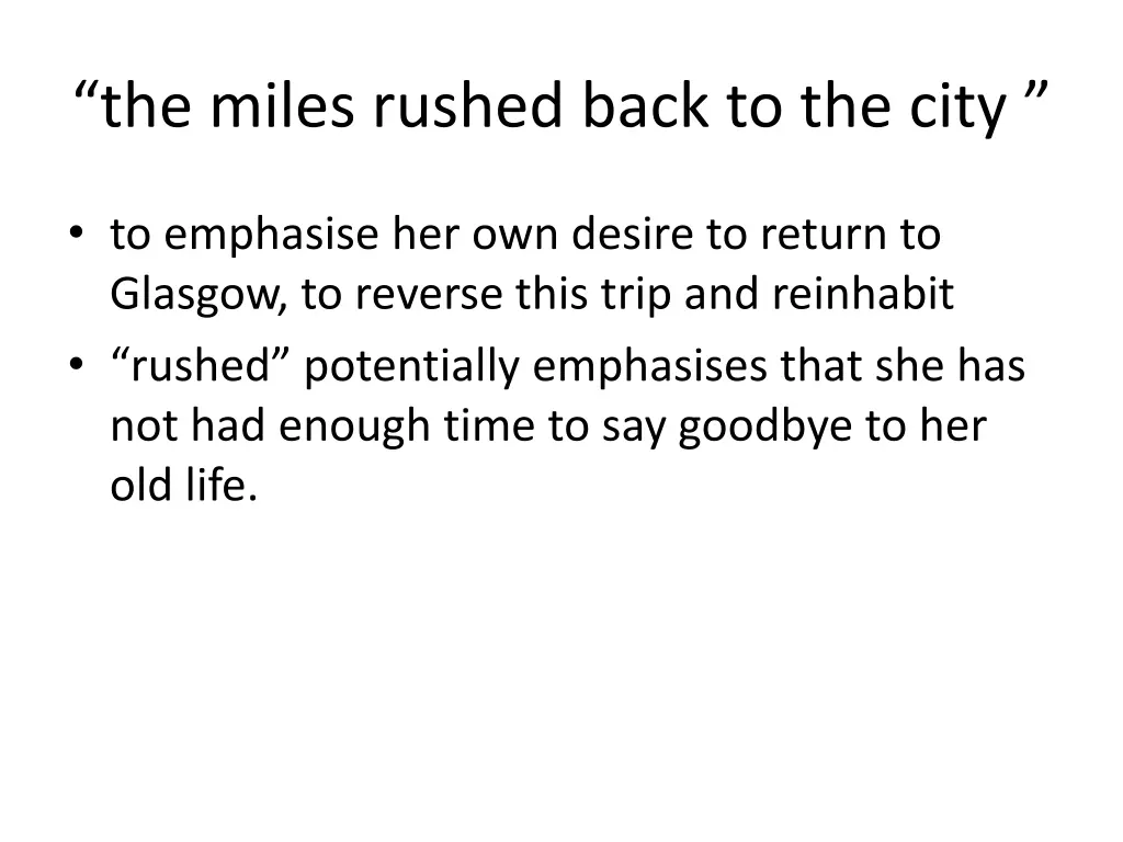 the miles rushed back to the city
