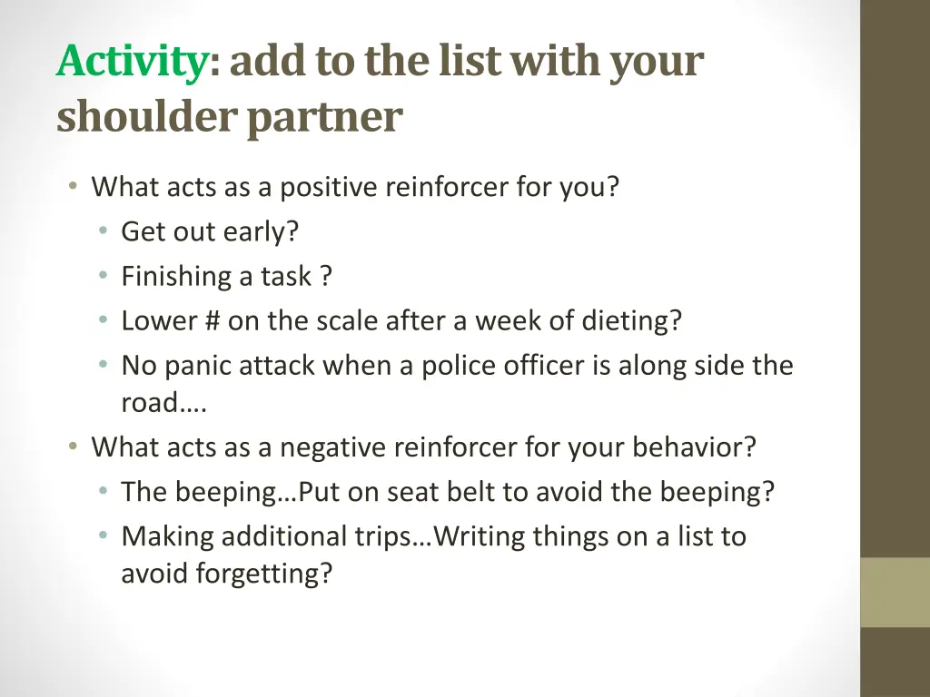 activity add to the list with your shoulder