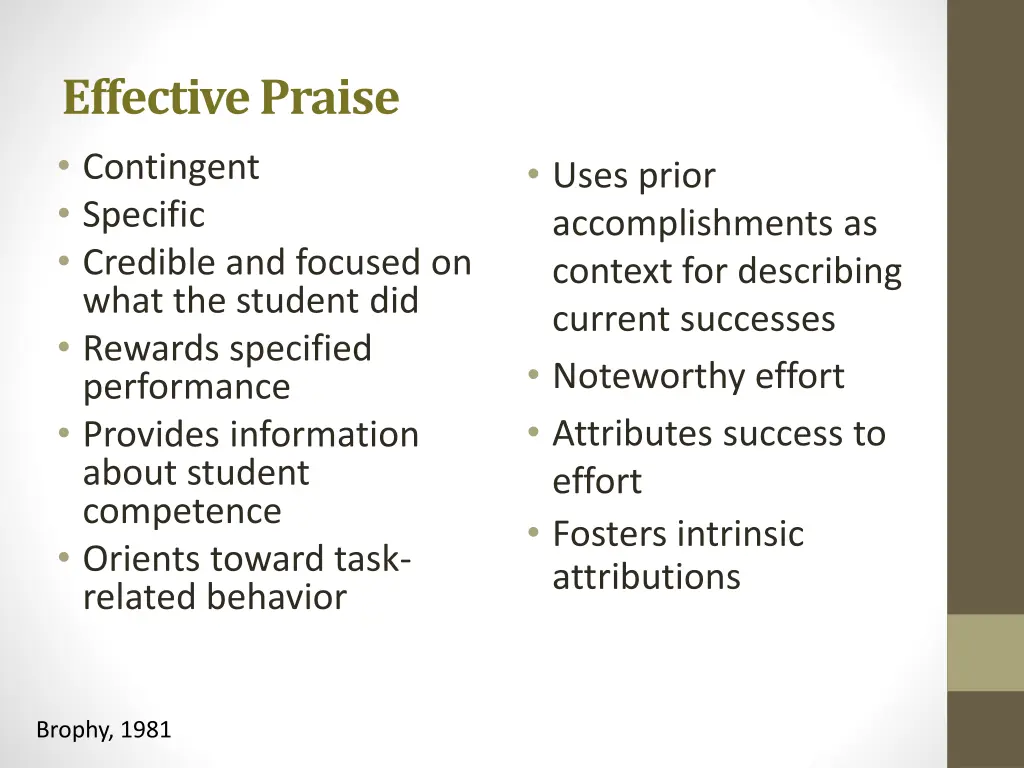 effective praise contingent specific credible