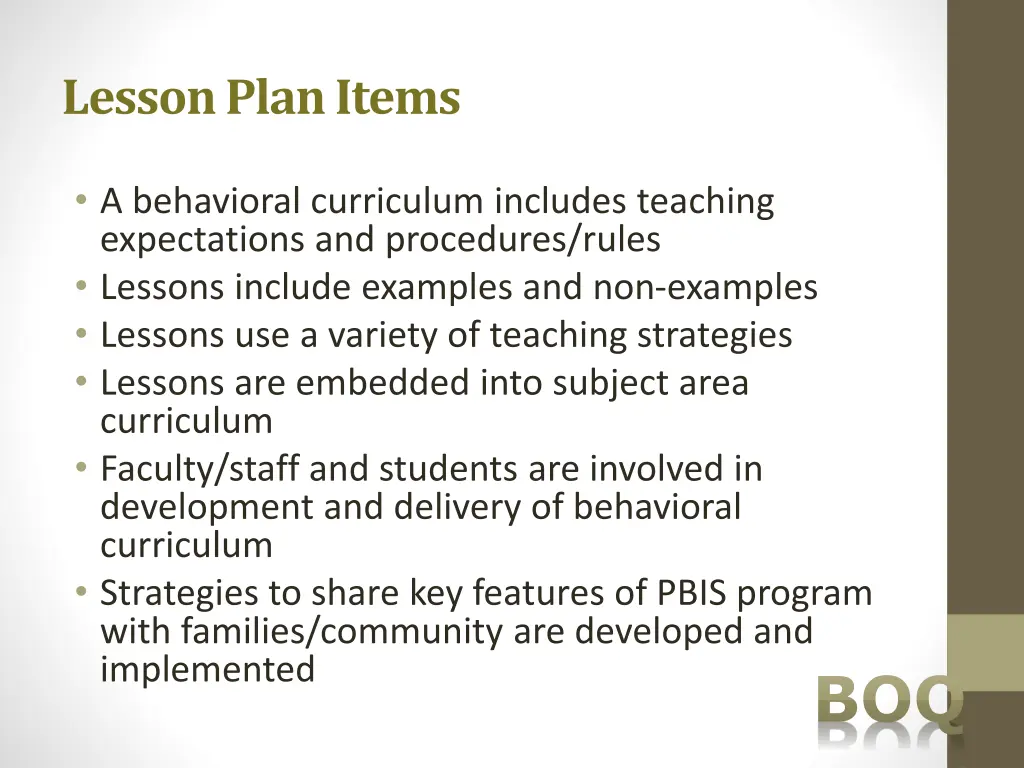 lesson plan items