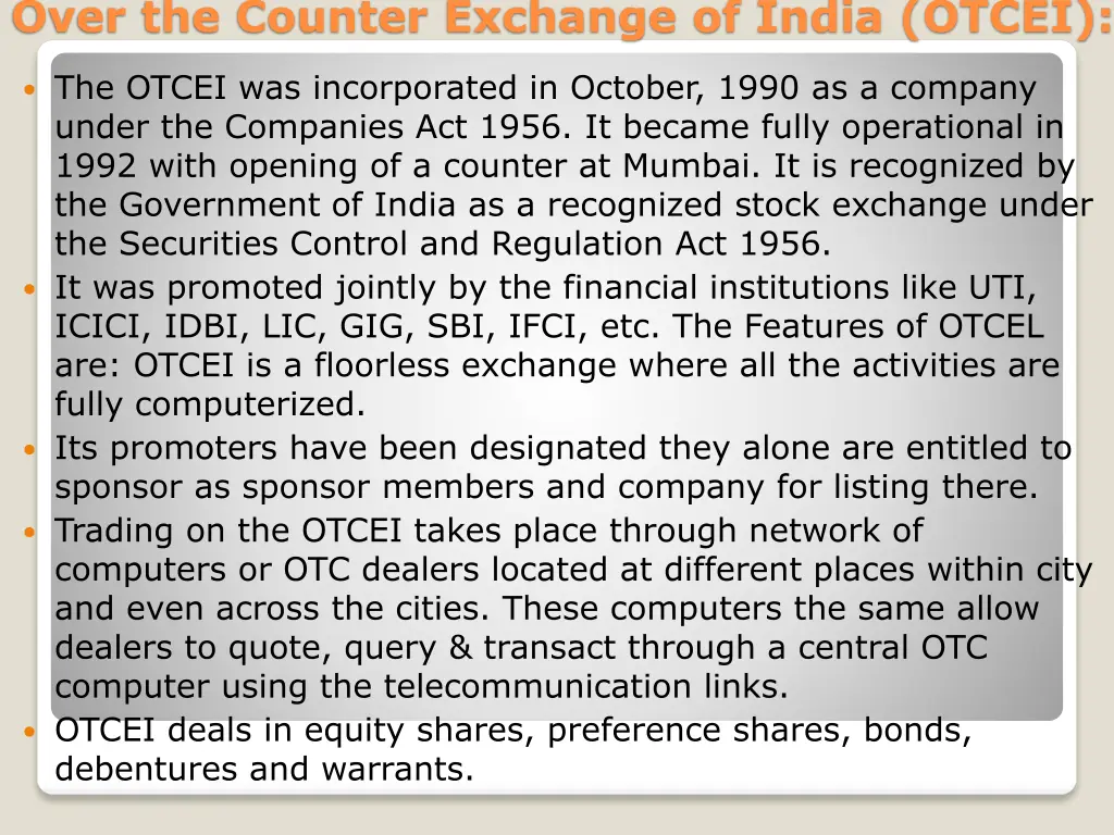 over the counter exchange of india otcei
