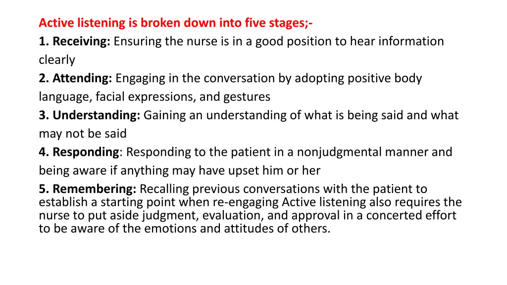 active listening is broken down into five stages