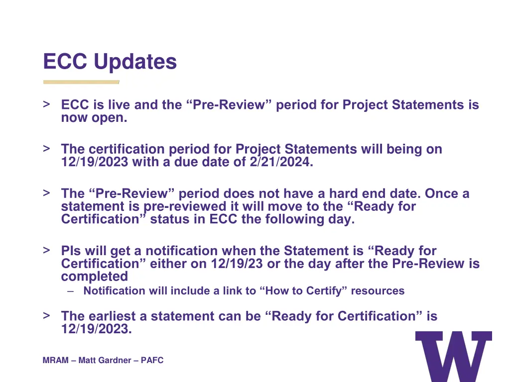 ecc updates