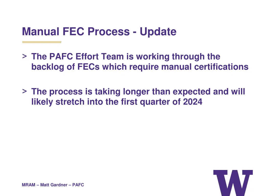 manual fec process update