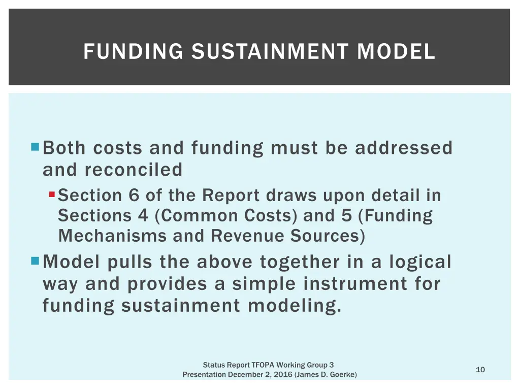 funding sustainment model