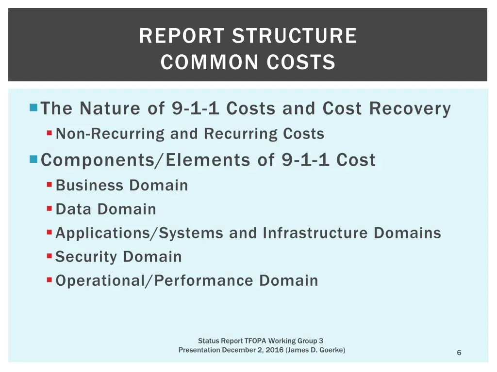report structure common costs