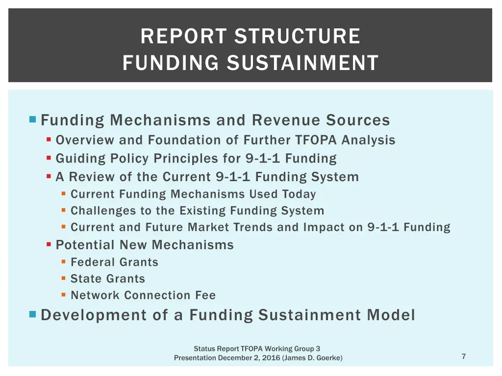 report structure funding sustainment