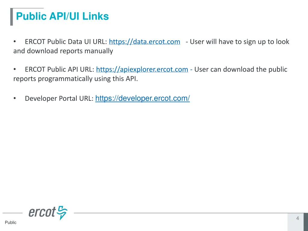 public api ui links
