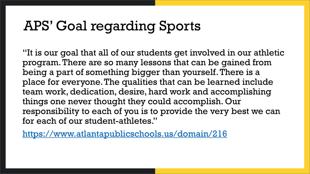 aps goal regarding sports