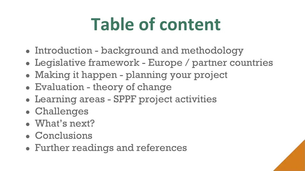 table of content