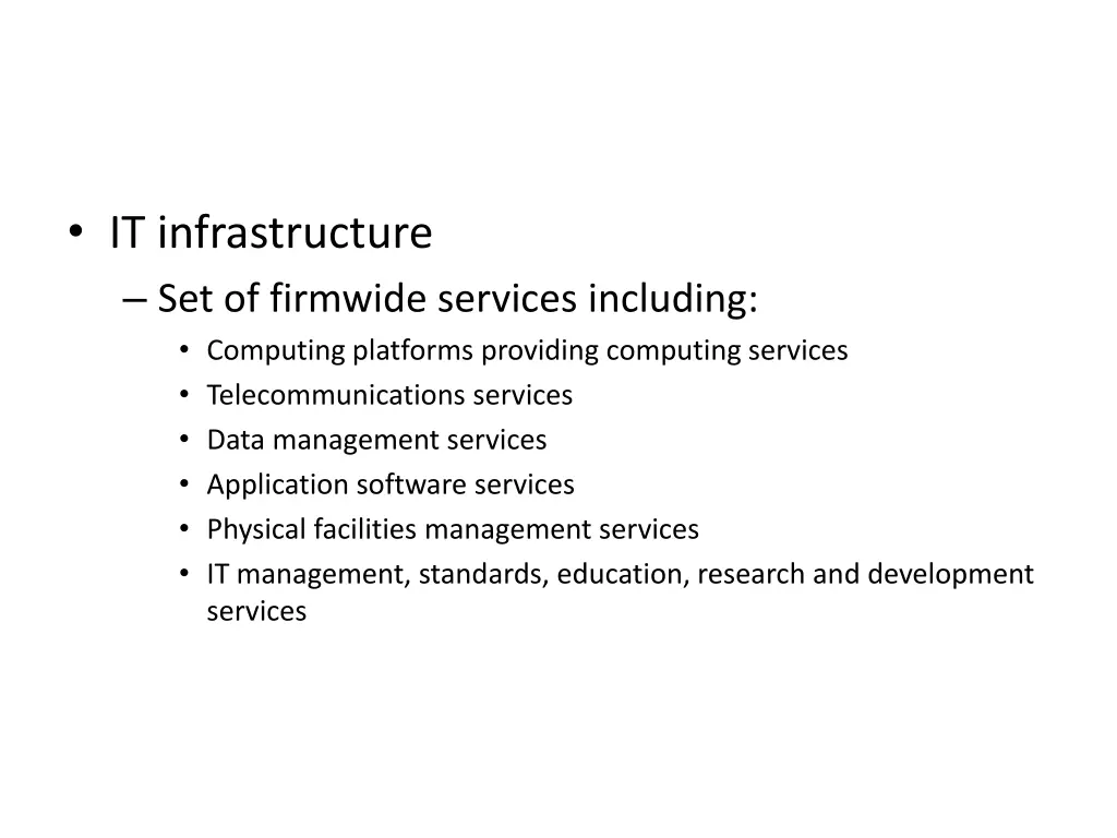 it infrastructure set of firmwide services