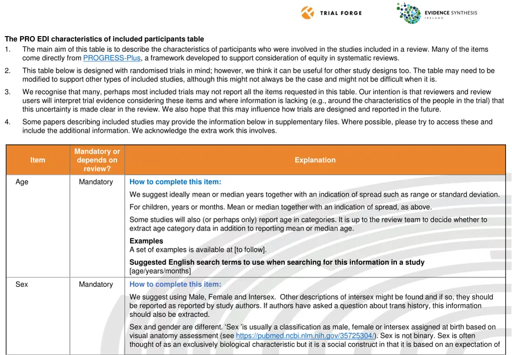 the pro edi characteristics of included