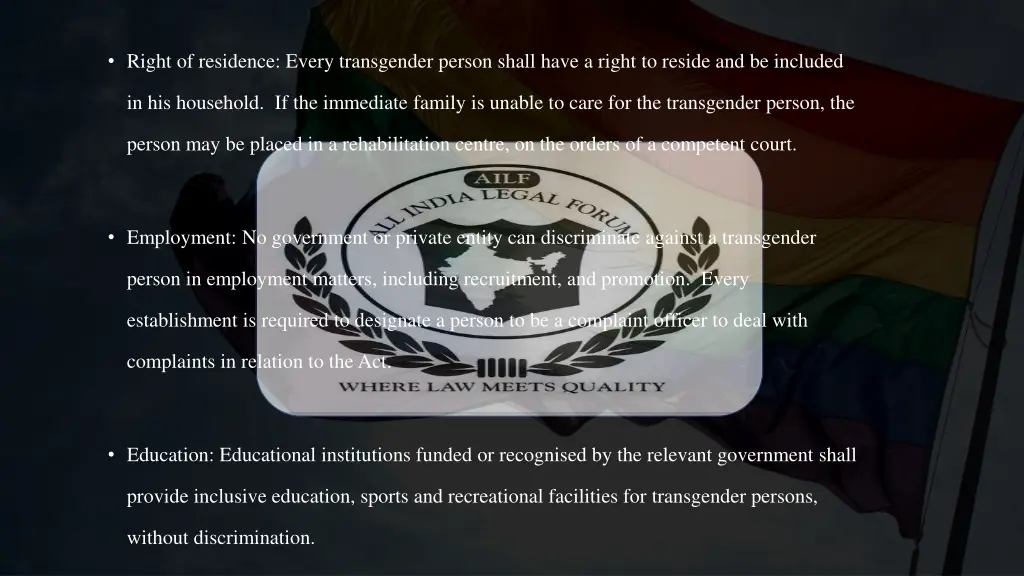 right of residence every transgender person shall